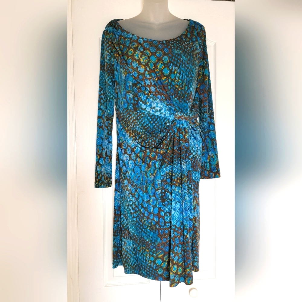 Calvin Klein Print Stretch Jersey Ruched Dress Size 14